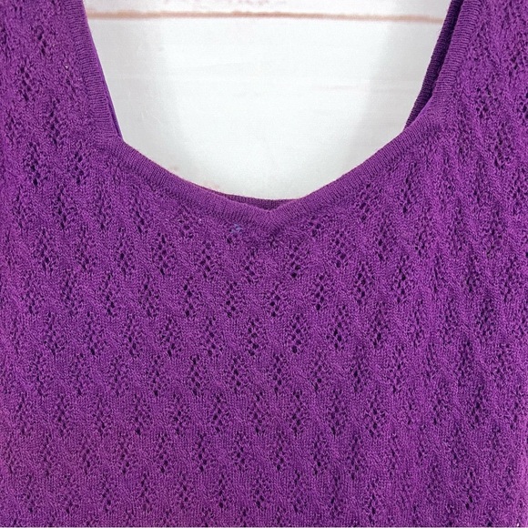 NWT Free People Amythyst Purple Crochet Knit Low Back Puff Sleeve Bodycon Dress - Picture 3 of 13